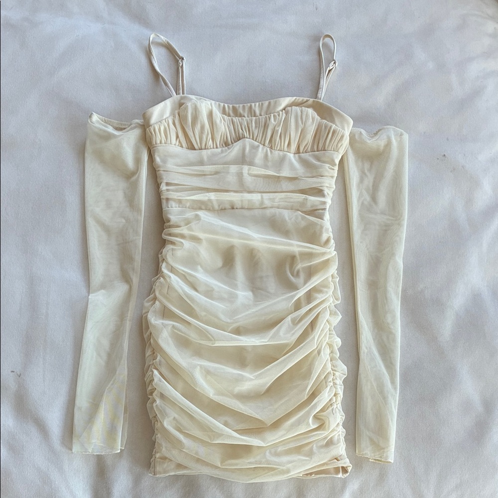 Oh Polly Elegant Cream Off-Shoulder Dress